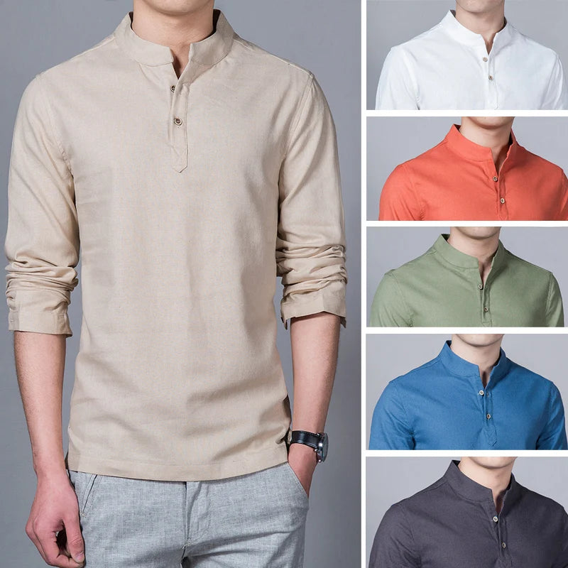 Men’s Mandarin Collar Long Sleeve T-Shirt