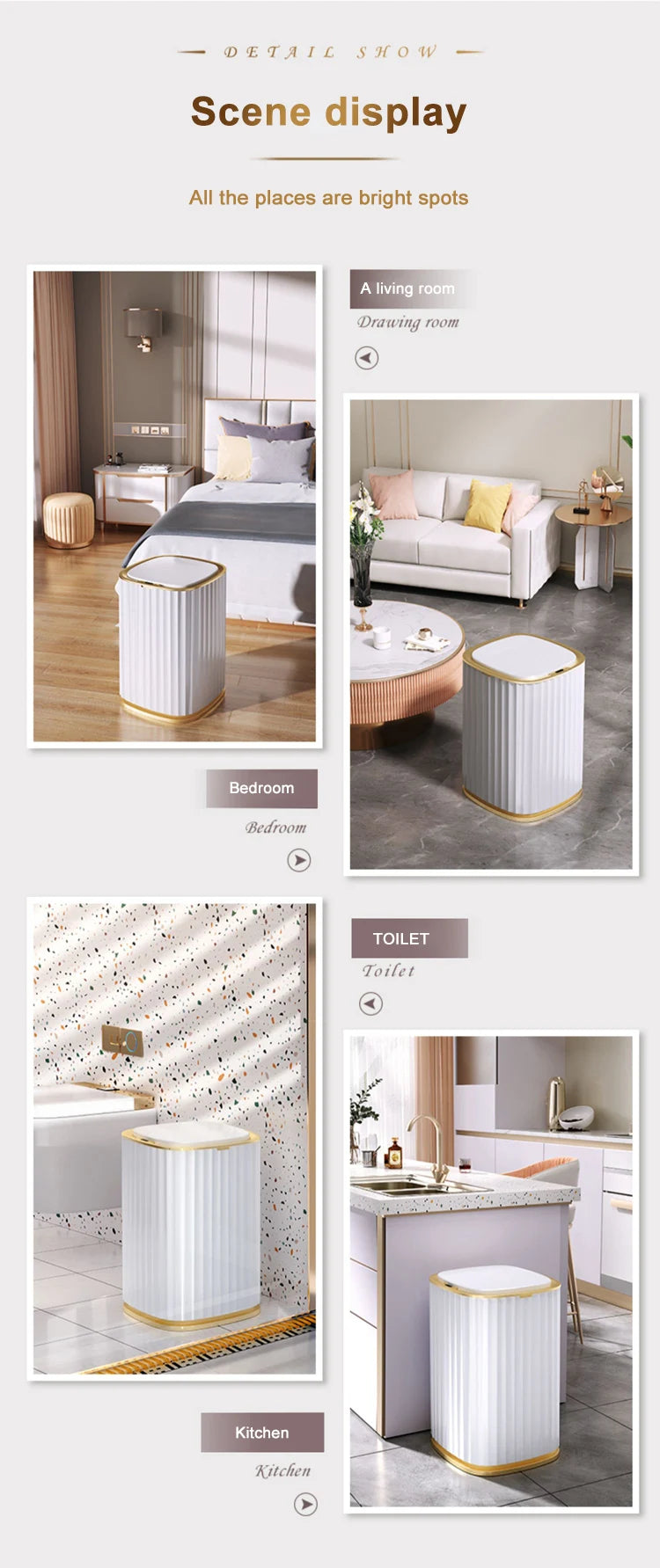 Smart Home Automatic Sensor Trash Can For Kitchen Bathroom Toilet Smart Trash Can Living Room Dustbin Wastebasket Waterproof Bin