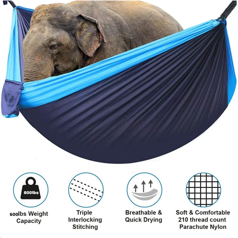 Oversized Double Camping Hammock,Portable Tree Straps Hammock ,210T Nylon Travel Hammock, Lightweight Parachute Hammocks