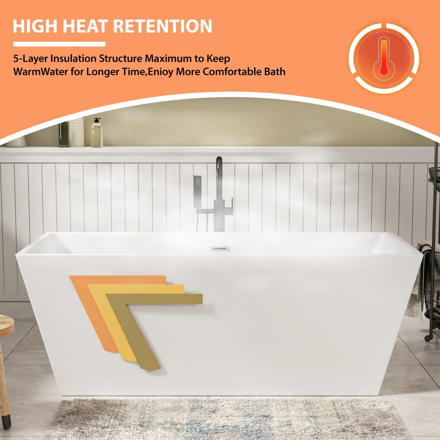 US Stock Modern Design Freestanding White Acrylic Rectangle-Shaped Bathtub with Drain Overflow