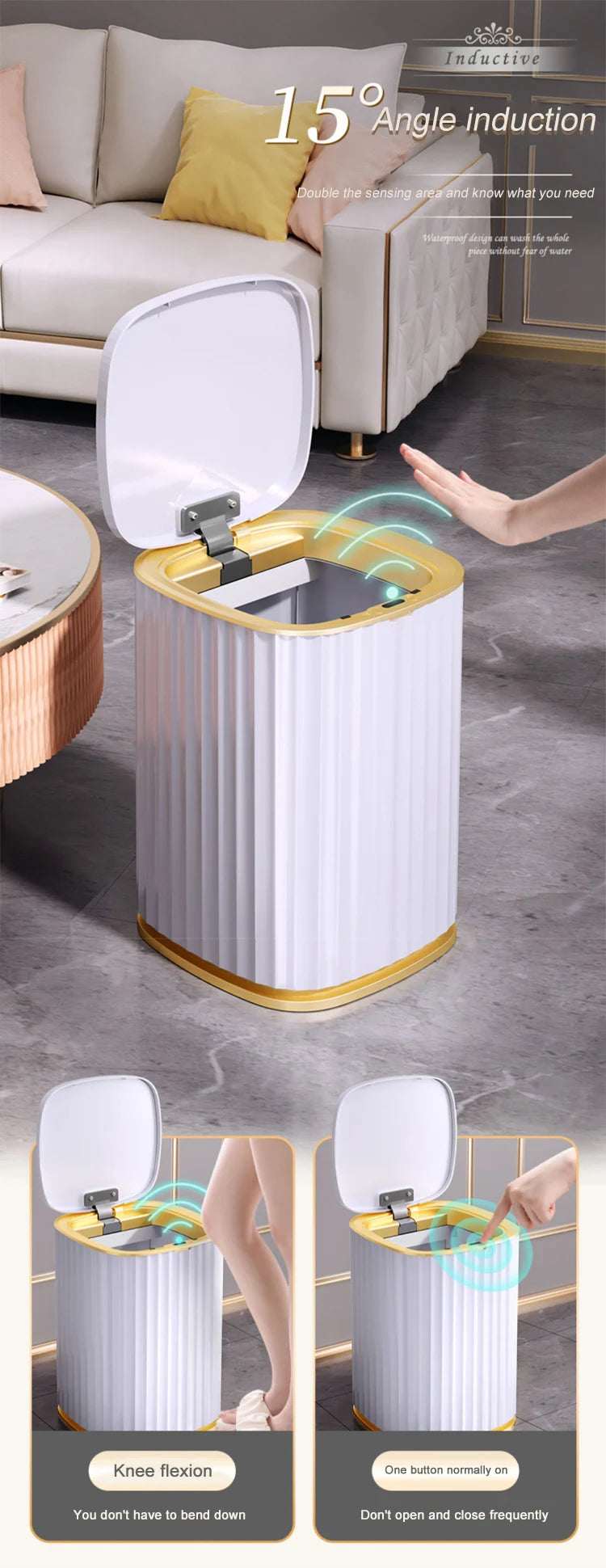 Smart Home Automatic Sensor Trash Can For Kitchen Bathroom Toilet Smart Trash Can Living Room Dustbin Wastebasket Waterproof Bin