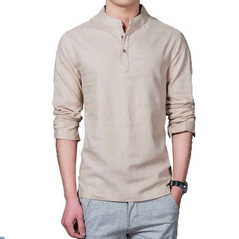 Men’s Mandarin Collar Long Sleeve T-Shirt