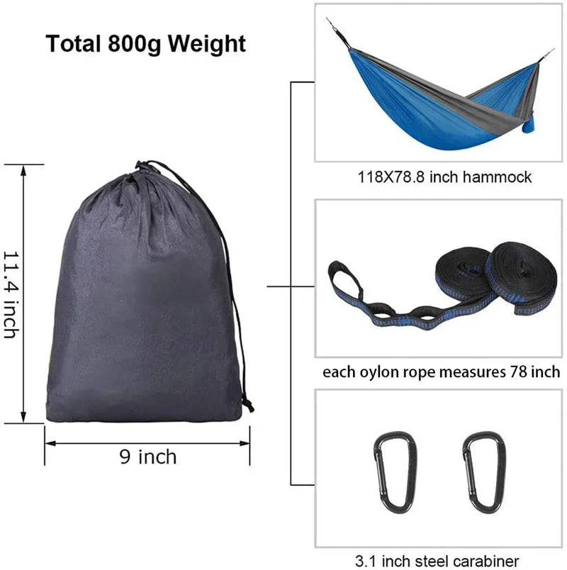 Oversized Double Camping Hammock,Portable Tree Straps Hammock ,210T Nylon Travel Hammock, Lightweight Parachute Hammocks