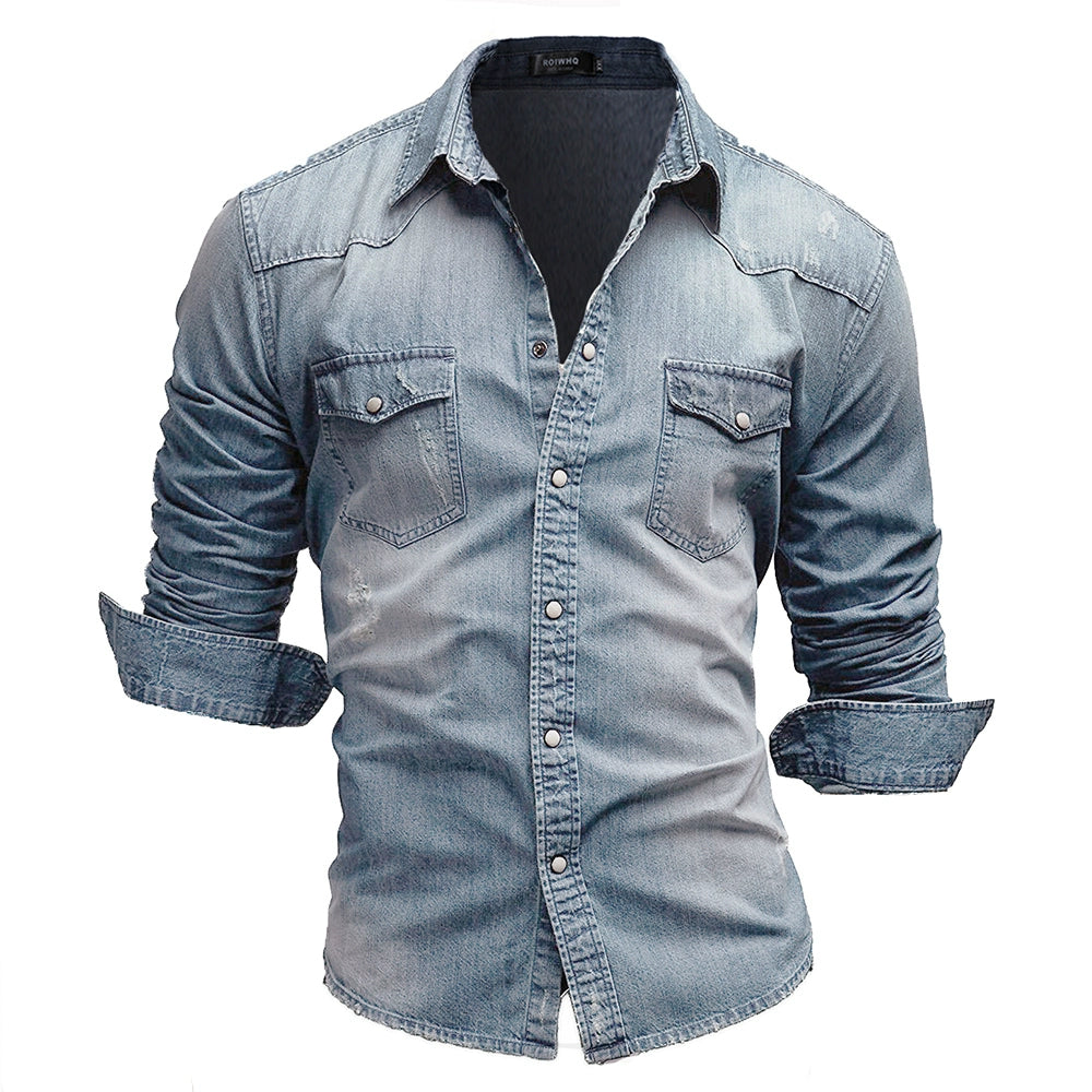 Men’s Slim Fit Denim Shirt Long Sleeve Casual T-Shirt