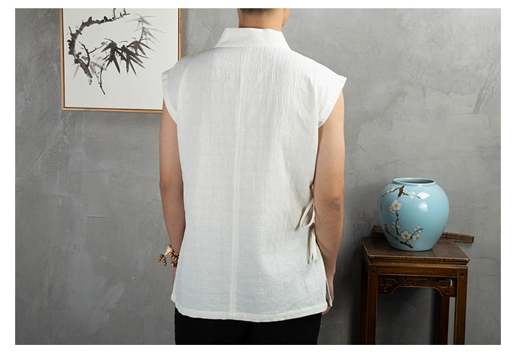 Traditional Chinese Clothing  Hanfu Men Linen cotton sleeveless Jacket mens tang suit Kimono Cardigan Male Open Stitch Coat