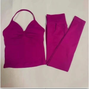 Women’s 2-Piece Fitness Set – Halter Vest & Hip-Lift Pants