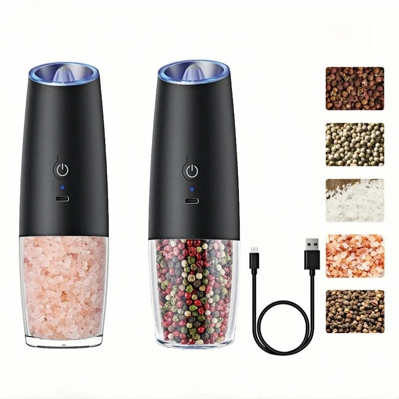 USB Rechargeable Electric Salt and Pepper Grinder Adjustable Coarseness Large Capacity Auto Spices Grinders Kitchen Cooking Tool
