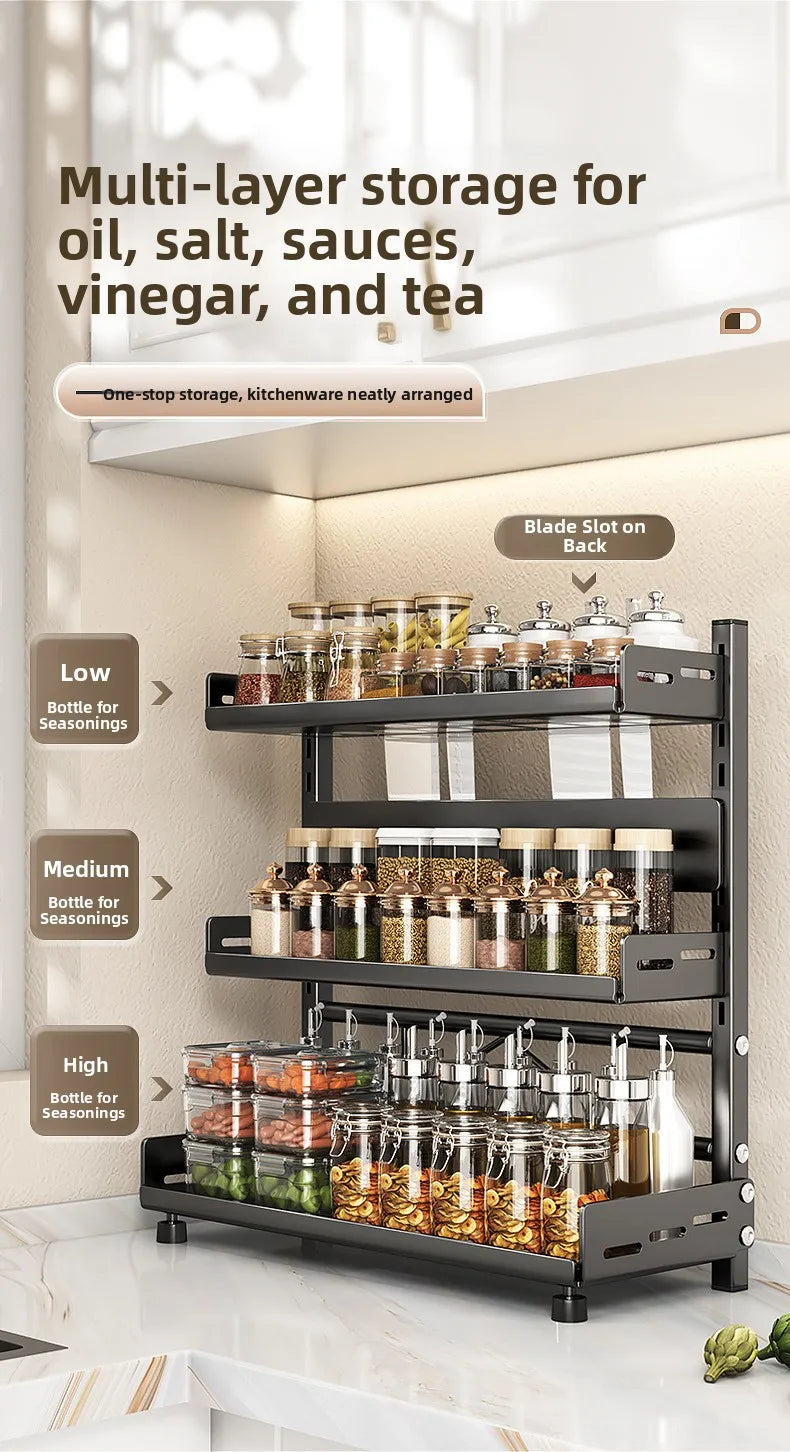Multi-Layer Kitchen Storage Rack Carbon Steel for Spices and Tools