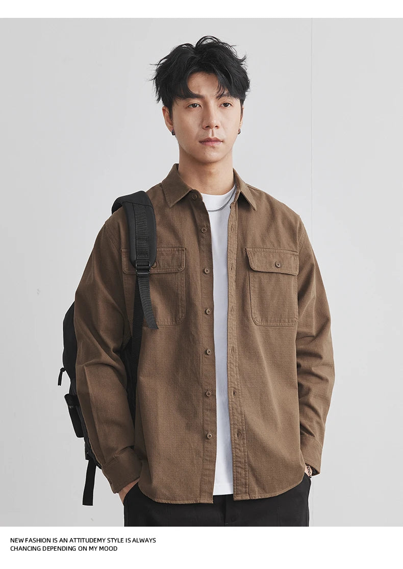 Men’s Cotton Work Shirt Jacket – Autumn Outdoor Safari Style