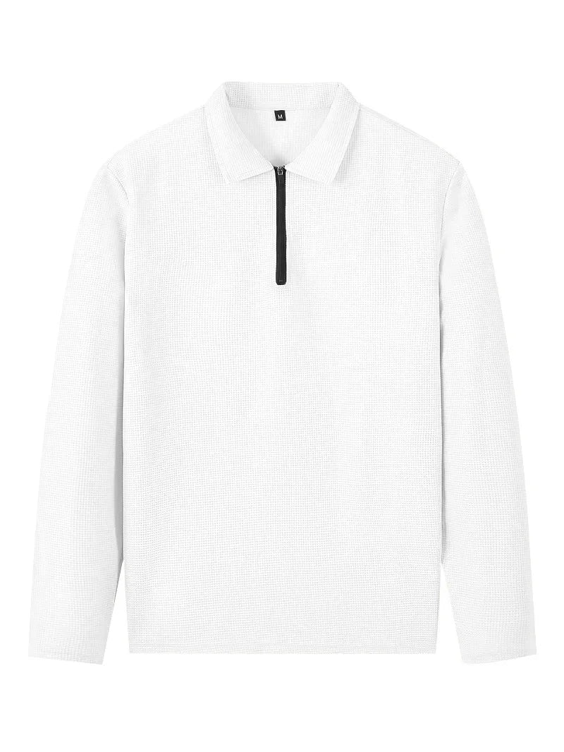 Spring and Autumn Men's Clothing Waffle Fabric Men's Suit Fashion Casual Zipper and Lapel Long Sleeve POLO Shirt Trousers Suit