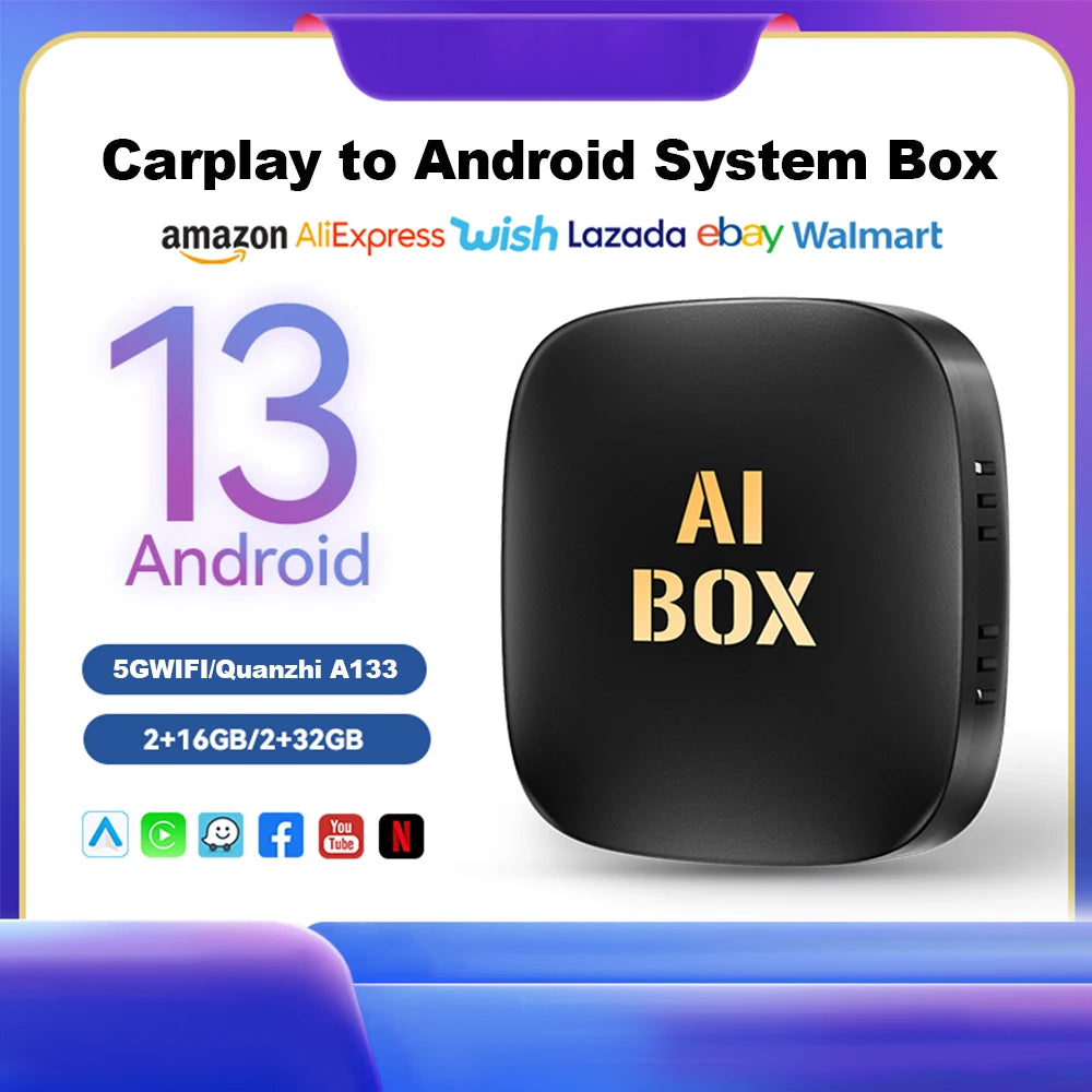Smart Ai Box Android Wireless CarPlay Android Auto Adapter Android 13 CarPlay For Netflix For YouTube car intelligent systems
