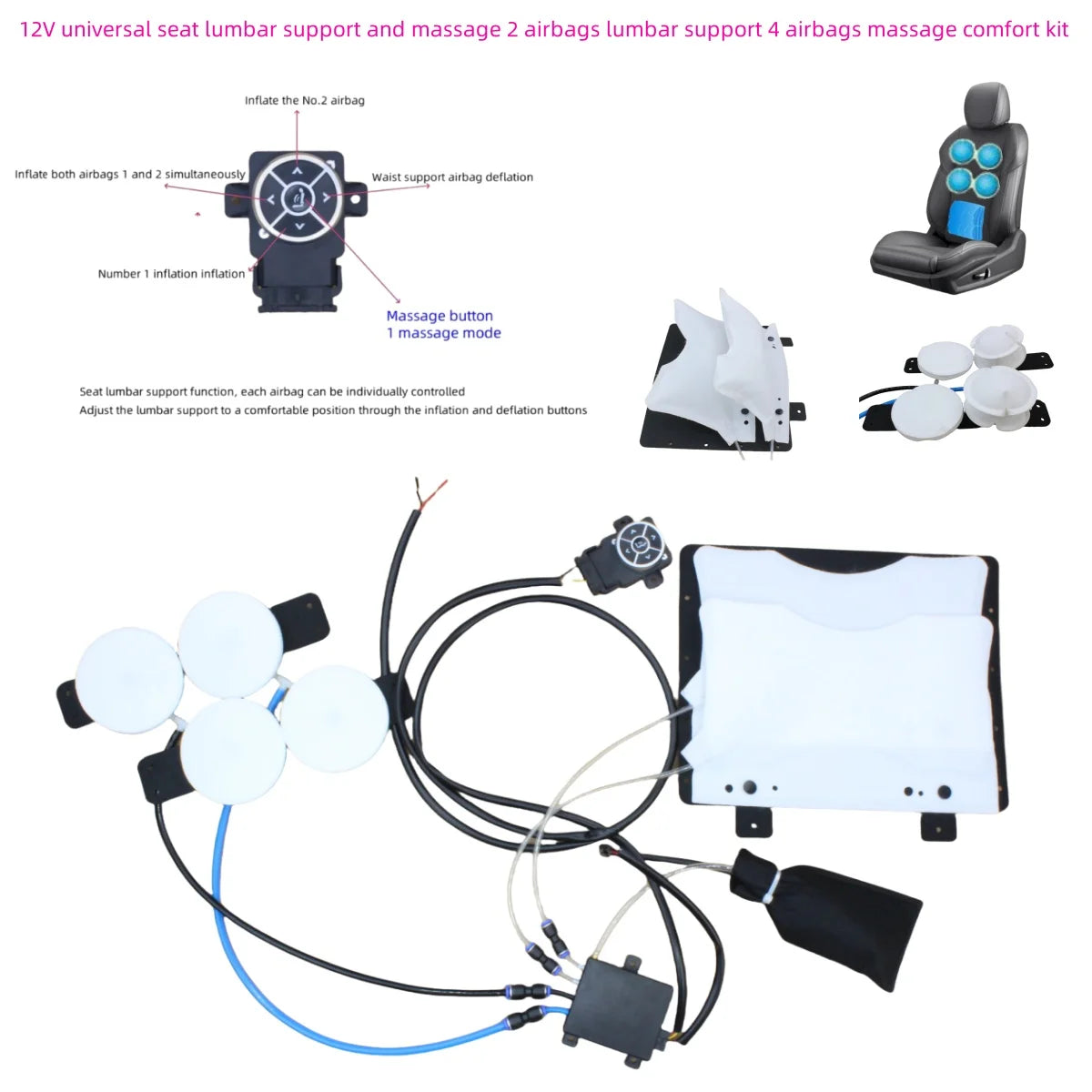 12V Car Seat Cushion with Lumbar Massage Support