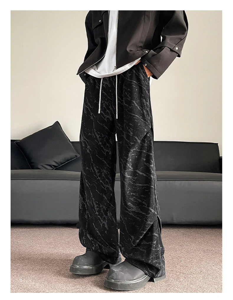 Men’s Corduroy Tie-Dye Cargo Pants Loose Autumn Trousers