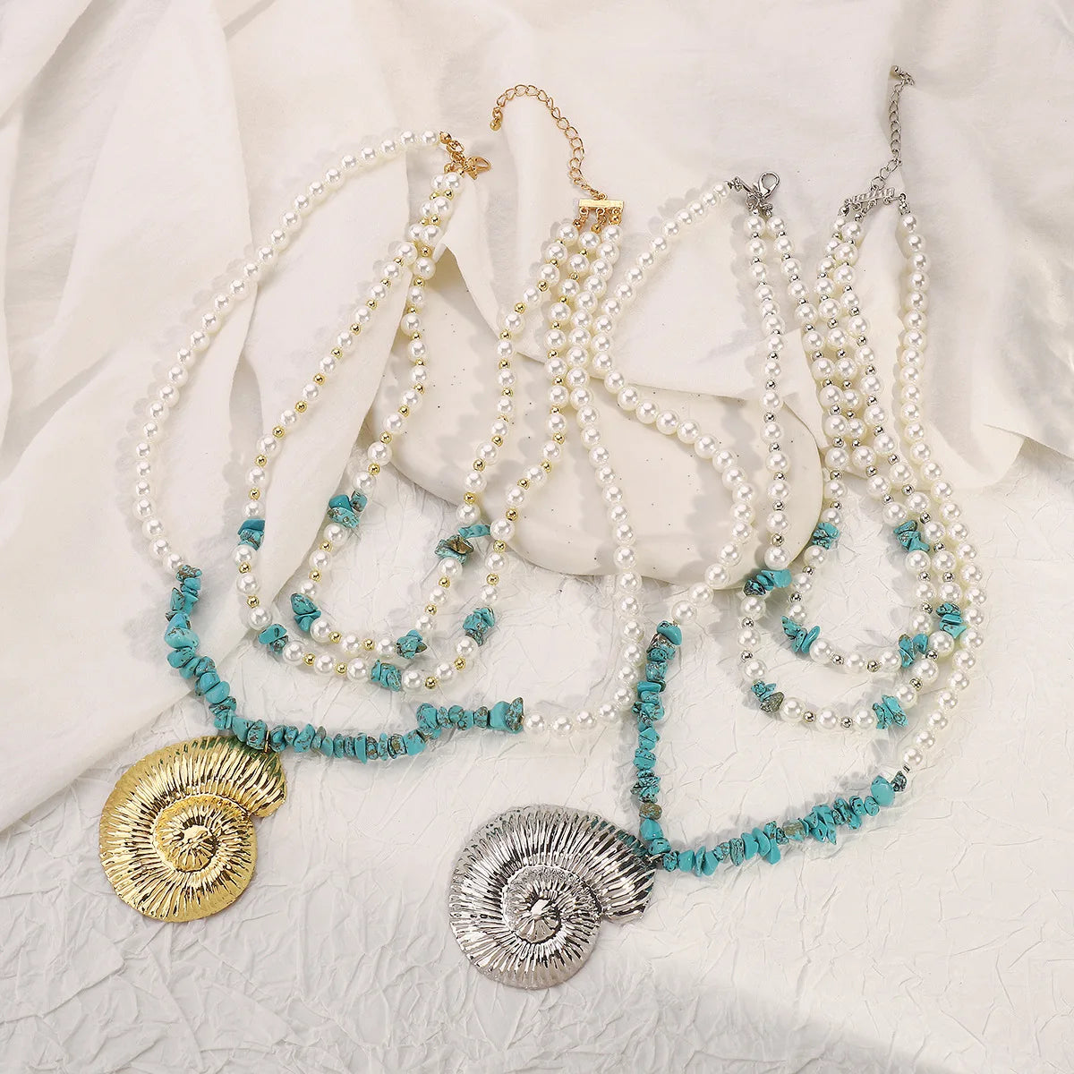 Boho Conch Stone Tassel Pearl Layered Necklace