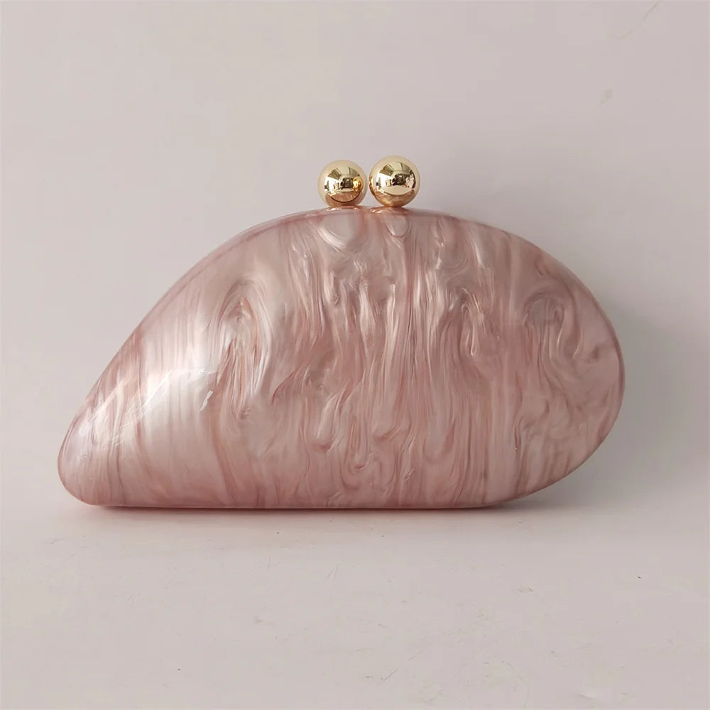 Marble Acrylic Evening Clutch Bag with Diamond Chain