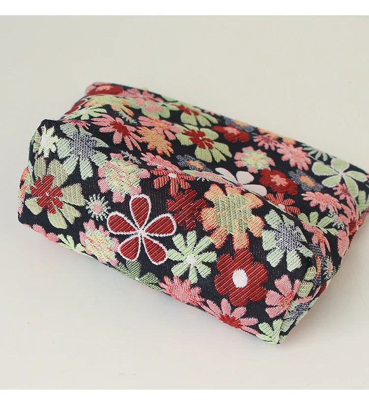 Red Flower Women's Cosmetic Bag, Small Portable Travel Toiletry Bag, Simple Cosmetic Storage Bag, Inner Tank Bag, Coin Purse