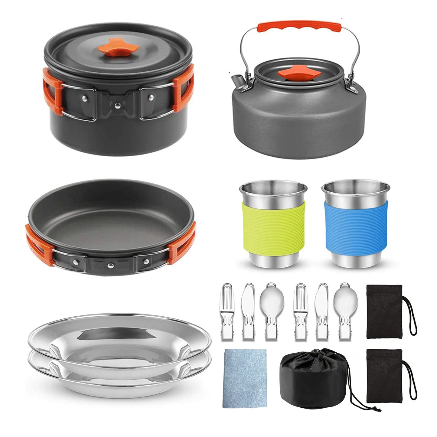 Outdoor Camping Cookware Set – Stainless Steel Pot & Kettle