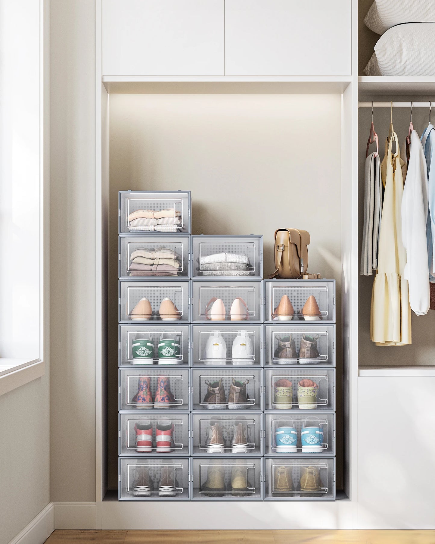 SONGMICS Set 18 Shoe Box Plastic Shoe Organizer for shoes up to size 44