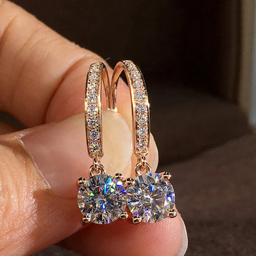 Huitan Rose Gold CZ Dangle Earrings for Women