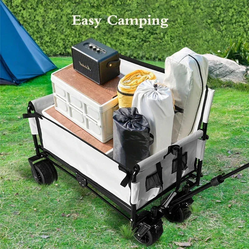 Foldable Camping Handcart with Sofa Seat Outdoor Storage