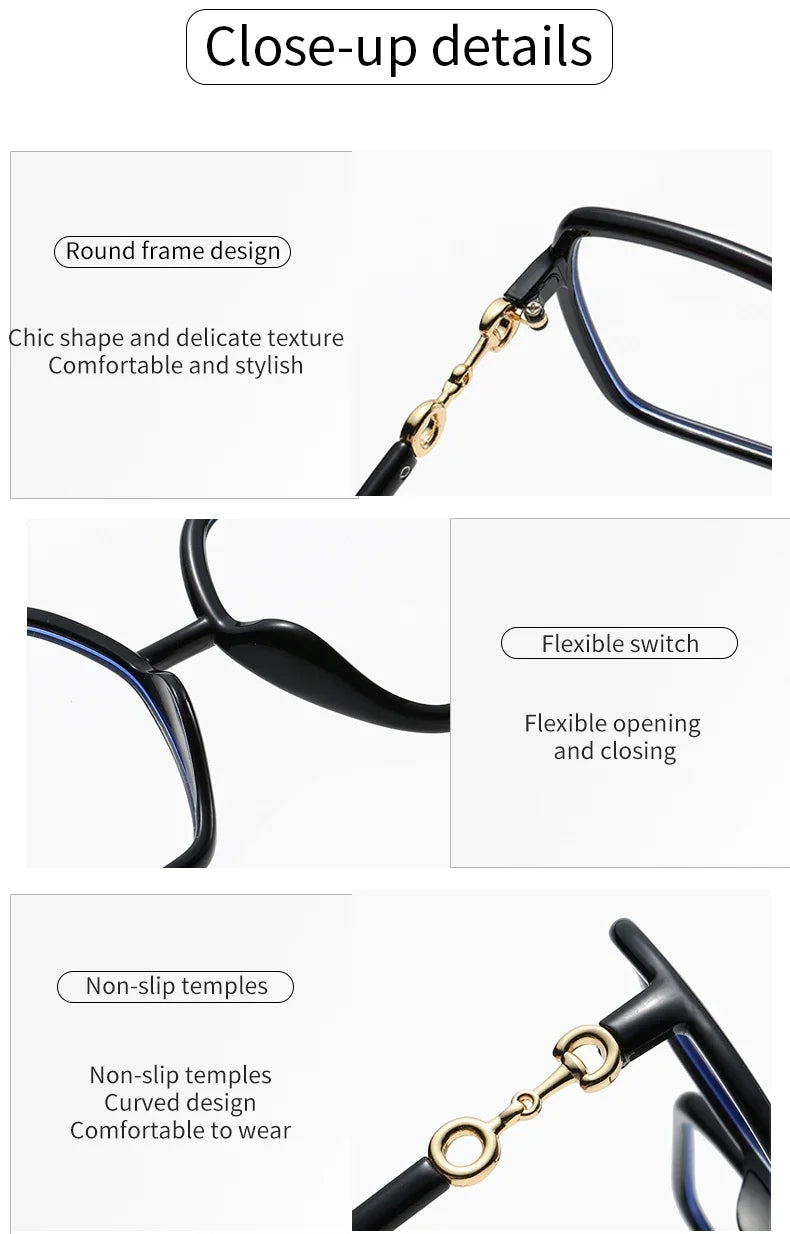 Oversized Square Myopia Glasses – Anti Blue Light Lenses