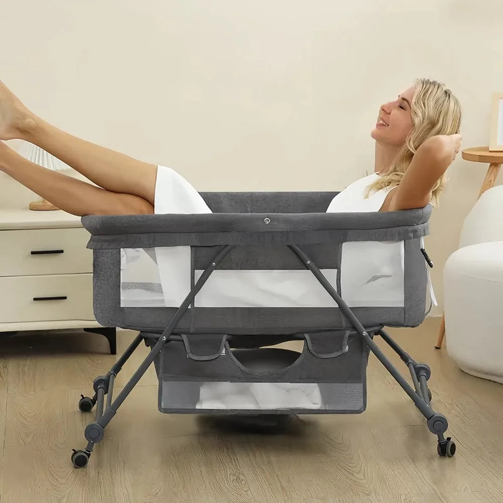 Sejoy 3 in 1 Rocking Crib Baby Bassinet Newborn Beside Sleeper Infant Sleeping Bed Convertible Anti-mosquito Foldable Portable