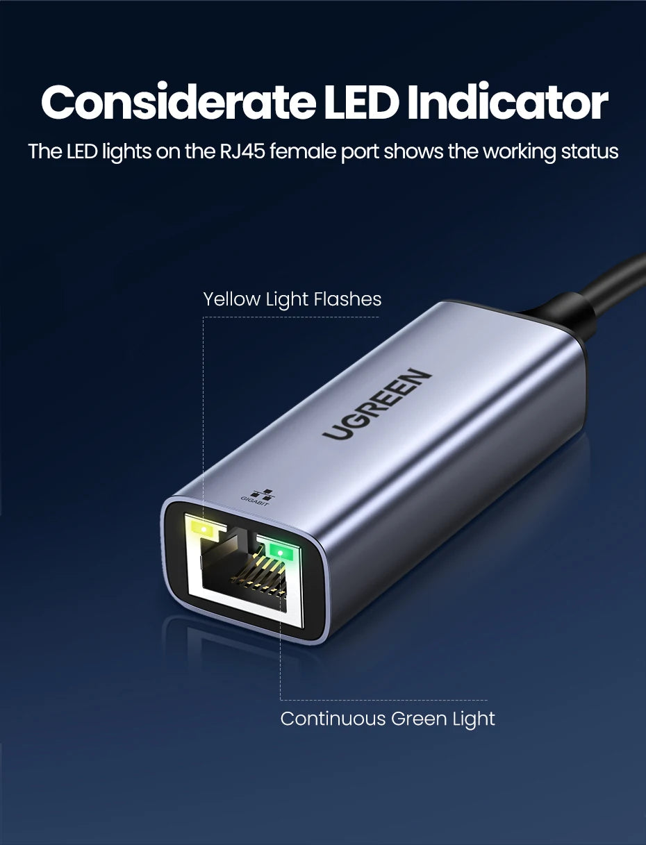 UGREEN USB C Ethernet Adapter 1000/100Mbps USB Lan RJ45 Thunderbolt 3 for Laptop Macbook Samsung iPad USB Ethernet Network Card