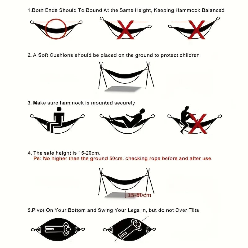 Portable outdoor camping hammock, suitable for backpacking, beach, backyard, garden, hiking, all seasons.