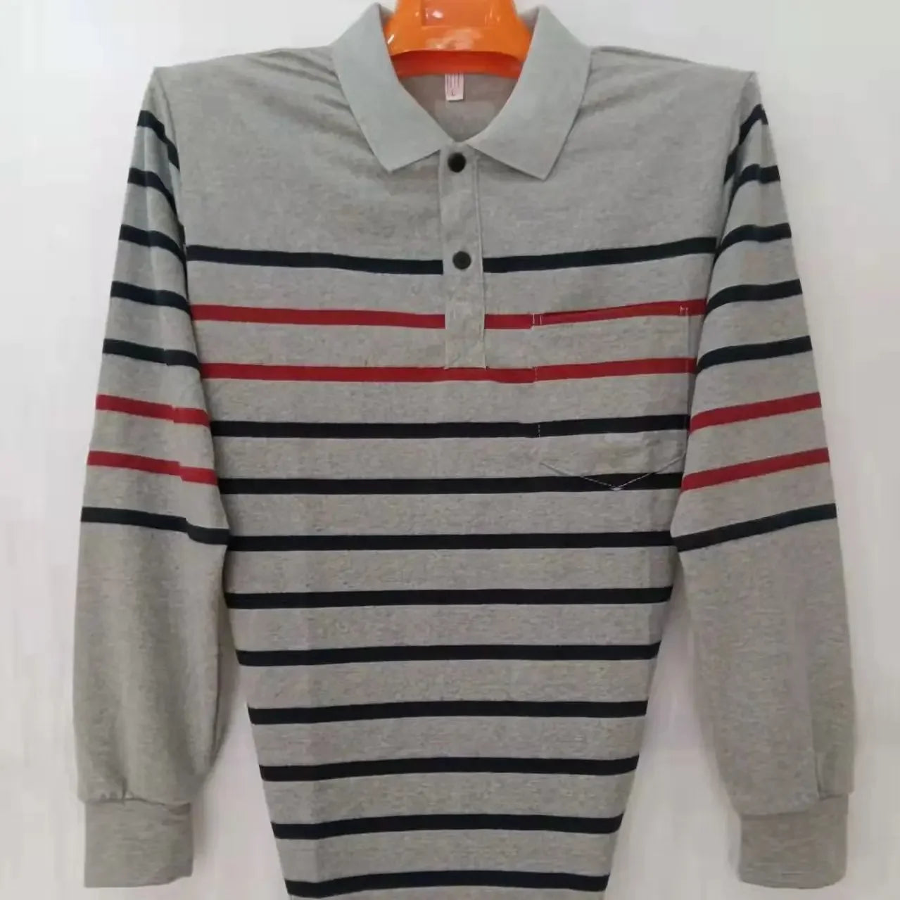 Men’s Striped Polo Shirt – Long Sleeve Cotton Casual