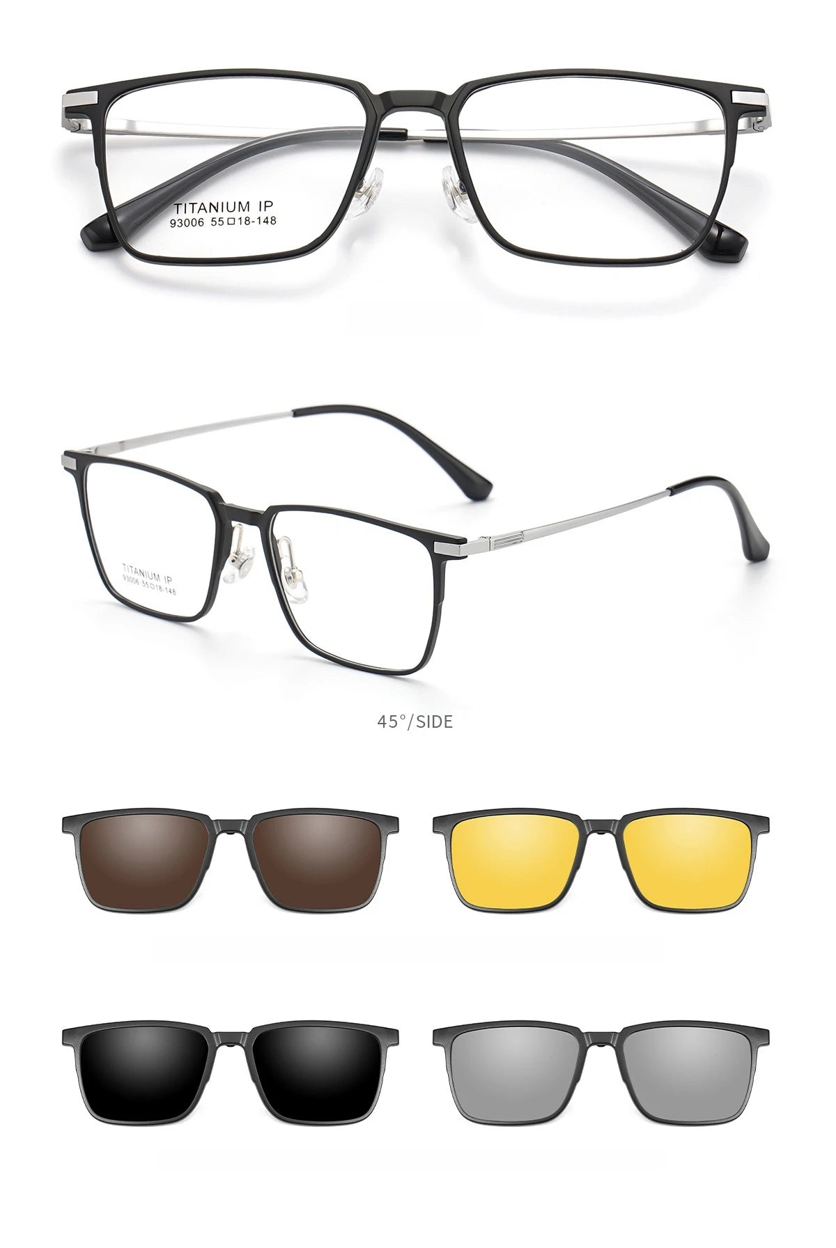 YIMARUILI Ultralight Polarized Magnetic Clip-On Glasses Men and Women TR90 Pure Titanium Optical Prescription Eyeglasses Frames