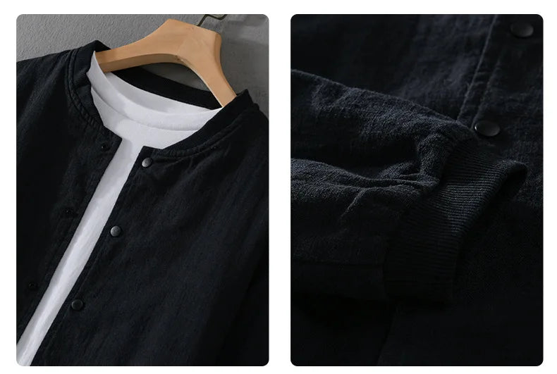 Men’s Cotton Linen Jacket – Casual Travel Stand Collar