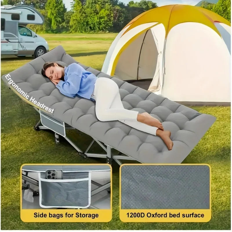 75 -inch large folding sports outdoor bed, stadium bed with double -sided mattress, portable foldable guest bed.