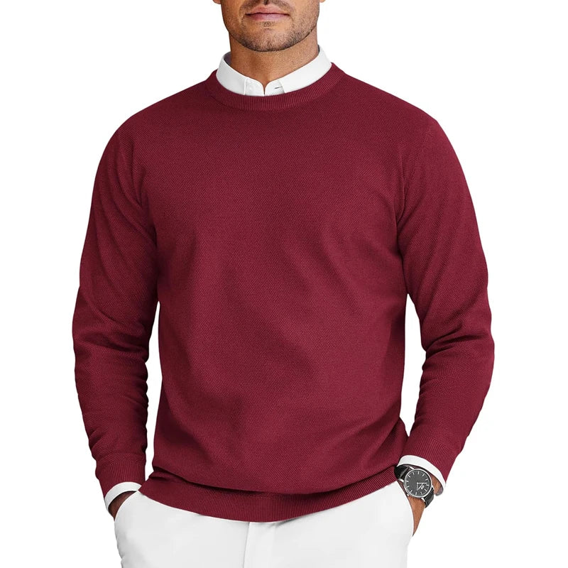 Men’s Crew Neck Knit Sweater – Solid Color Pullover