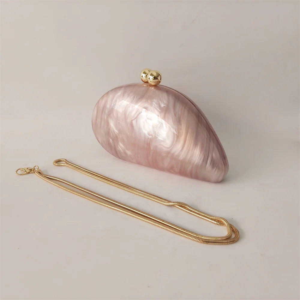 Marble Acrylic Evening Clutch Bag with Diamond Chain