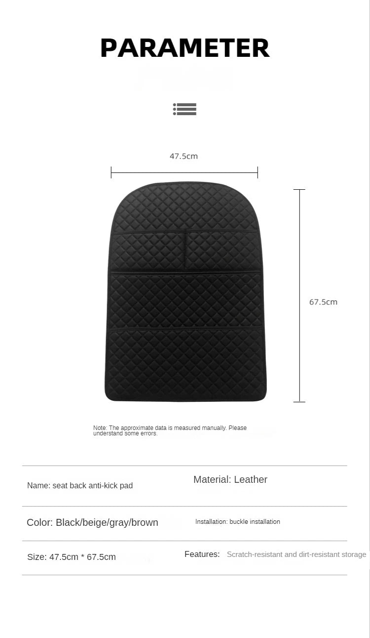 Car Anti Kicks Pad With Organizer Pocket Leather Universal Seat Back Leather Protector Cover Waterproof Backseat Child Kick Mats