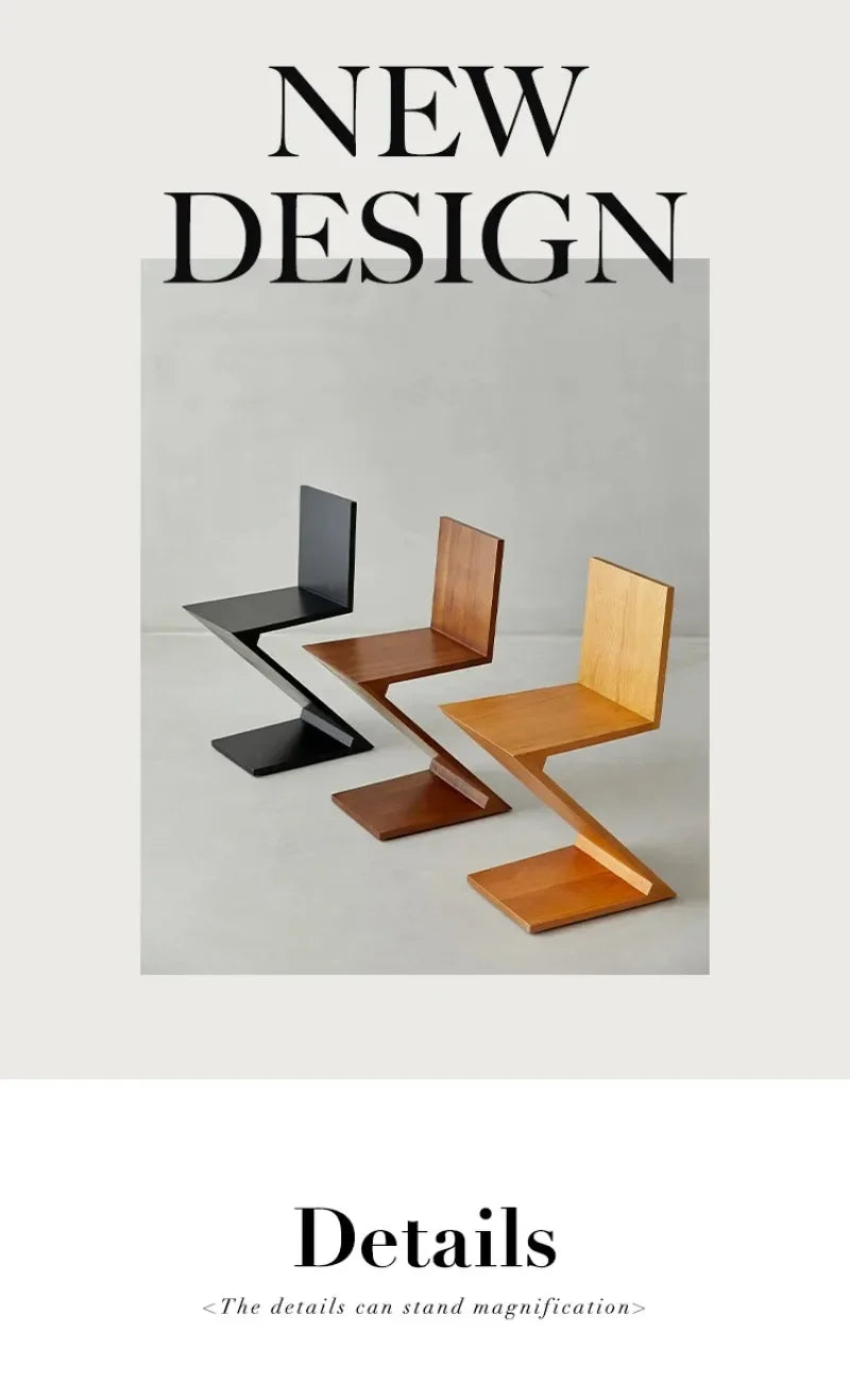 Zigzag Wood Chair Imitation Medieval Designer Z-shaped Dining Chair Creative Backrest Stool Home Nordic Chair for Bedroom