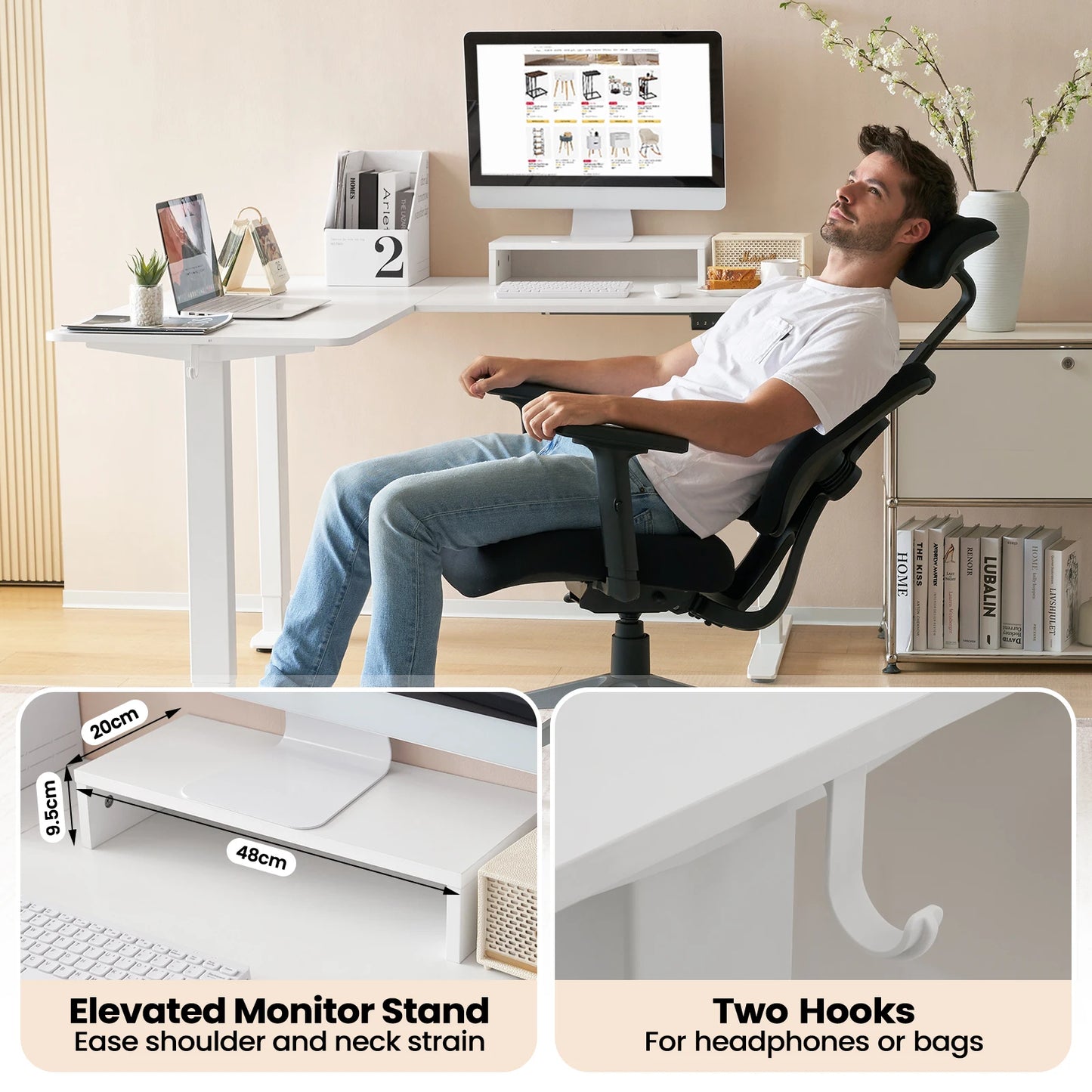 Electric L-Shaped Sit Stand Desk – 140x120cm Adjustable