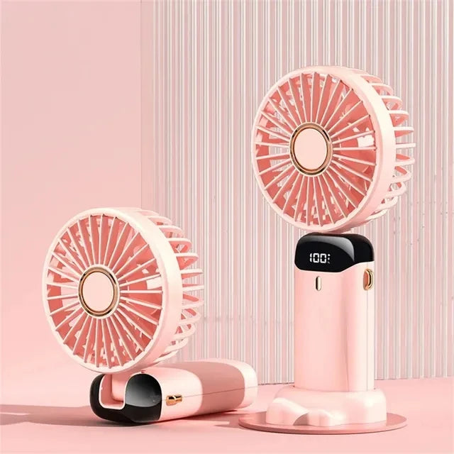 USB Handheld Mini Fan Foldable Portable Neck Hanging Fans 5 Speed USB Rechargeable Fan with Phone Stand and Display Screen