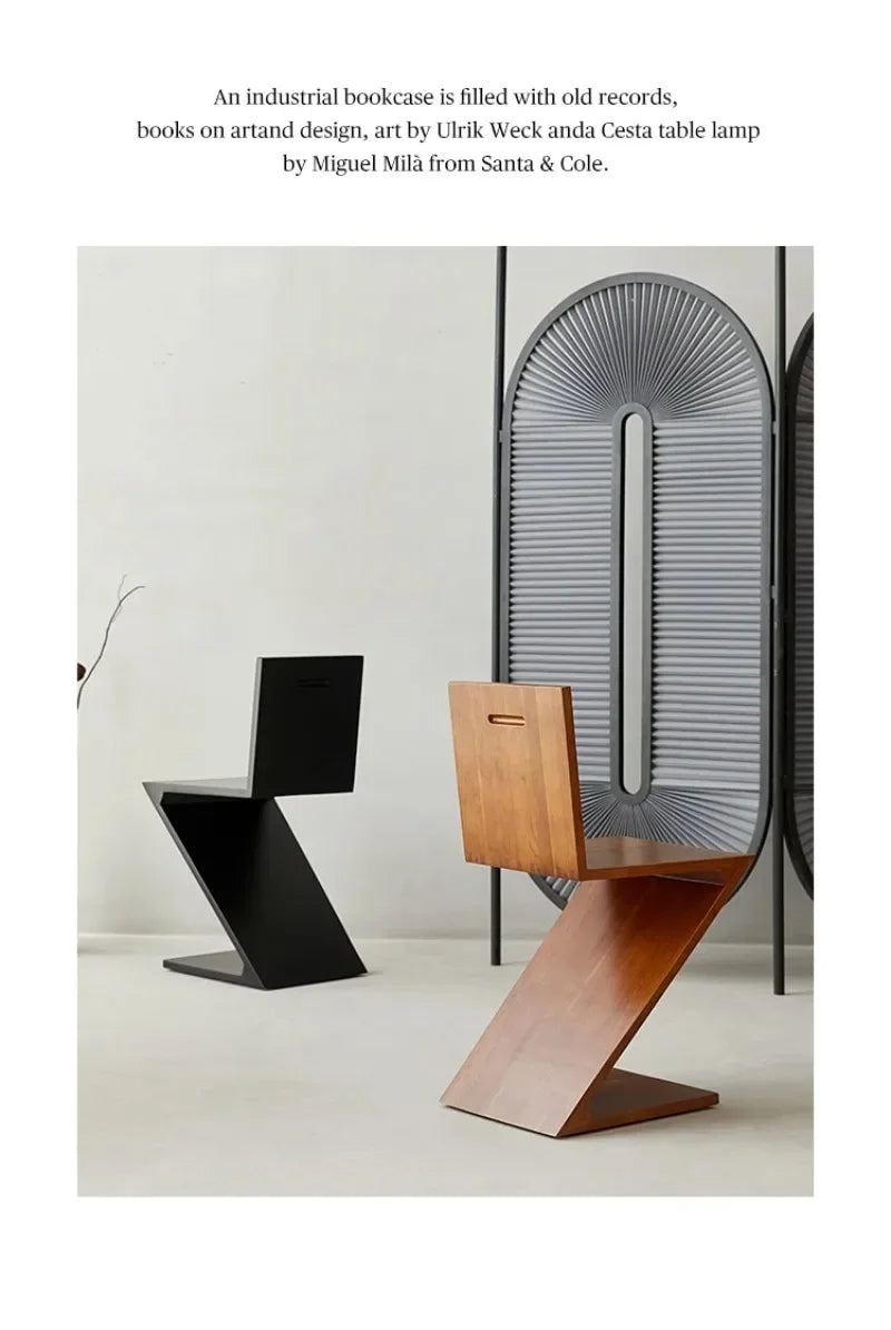 Zigzag Wood Chair Imitation Medieval Designer Z-shaped Dining Chair Creative Backrest Stool Home Nordic Chair for Bedroom