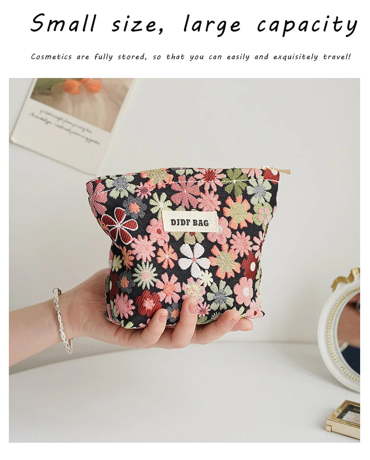 Red Flower Women's Cosmetic Bag, Small Portable Travel Toiletry Bag, Simple Cosmetic Storage Bag, Inner Tank Bag, Coin Purse