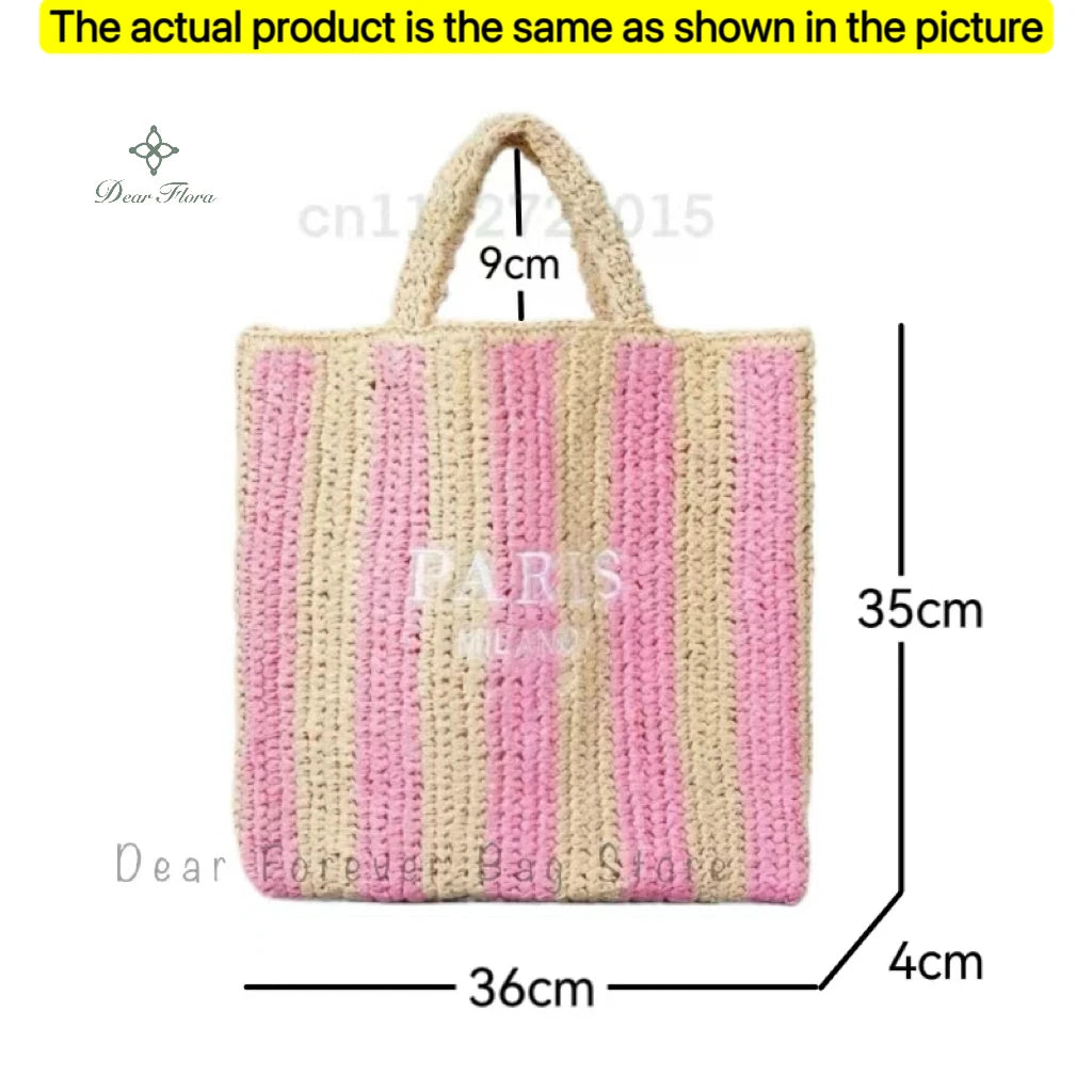 Women's Summer Beach Straw Style Tote Bag Handwoven Large Capacity Luxury Designer Travel Handbags Casual Portable Shoulder Bags