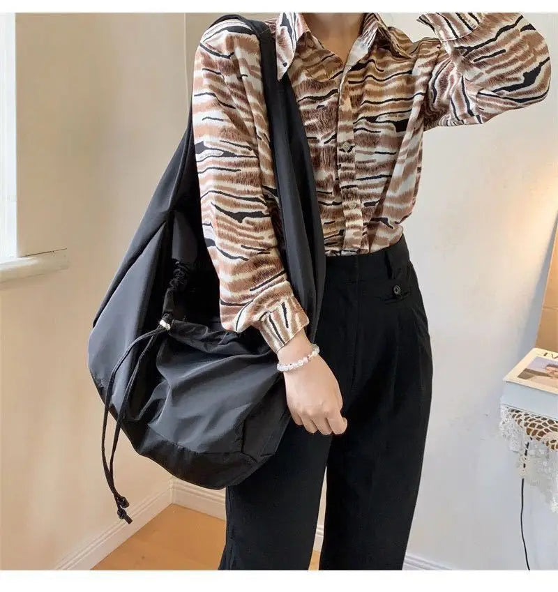 Women Bag New Nylon Bucket Fashion Solid Zipper SOFT Shoulder Bag Purses and Handbags Luxury Designer Black Tote Bag сумка