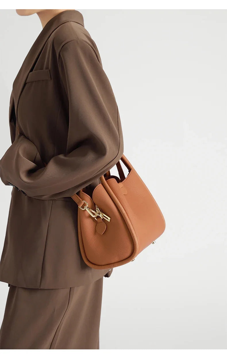 Women's Natural Cow Real Leather Shoulder Bag Ladies Retro Fashion Luxury Crossbody Bag Female Cowhide Commuter Handbag for Lady