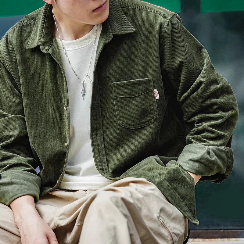 Men’s Corduroy Long Sleeve Casual Slim Fit Shirt