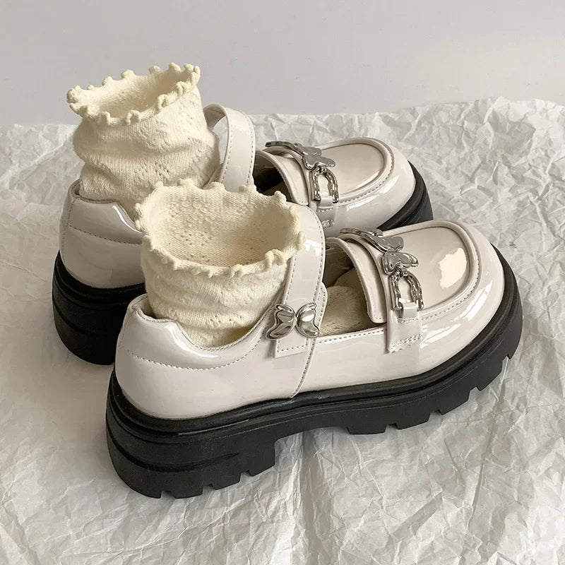 2025 Woman Elegant Shoes Spring New Fashion French Style Soft Non-slip Versatile Chic Butterfly Black Mary Jane Leather Shoes