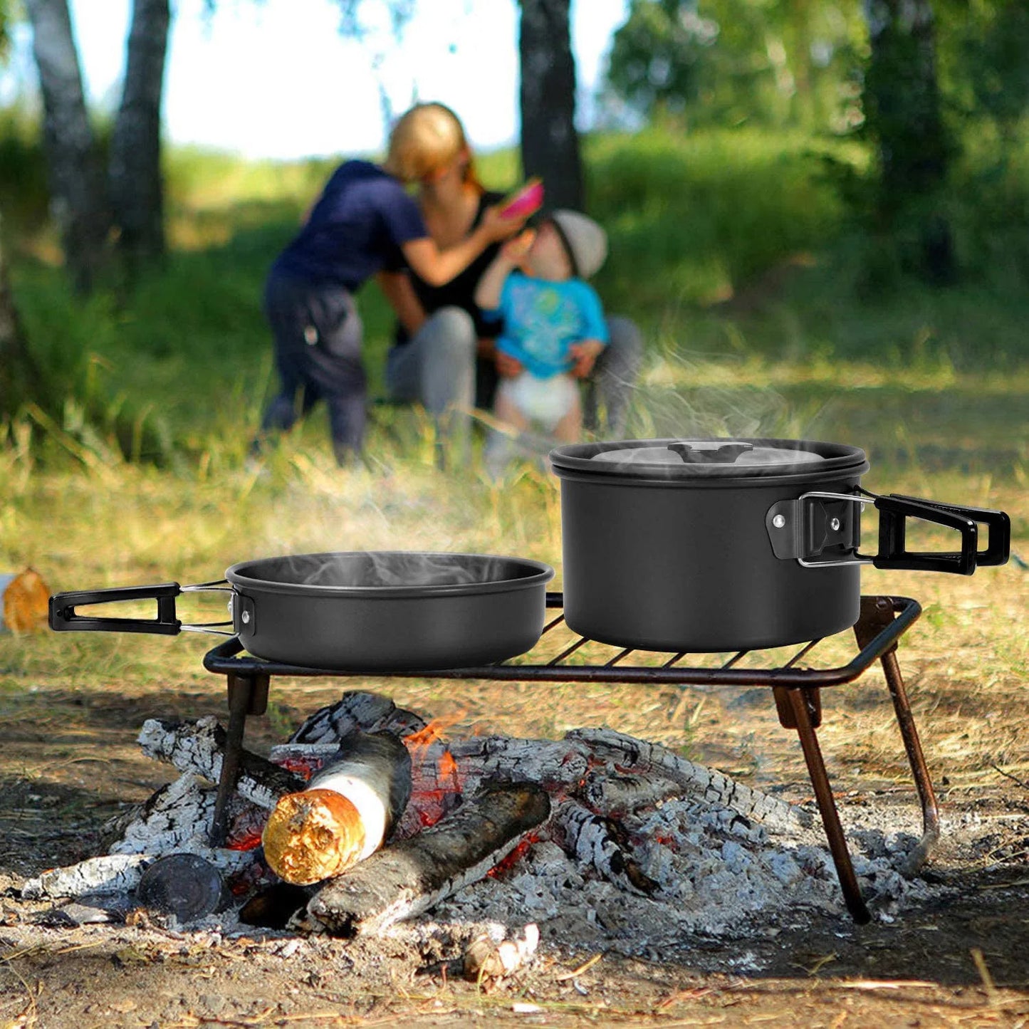Outdoor Camping Cookware Set – Stainless Steel Pot & Kettle