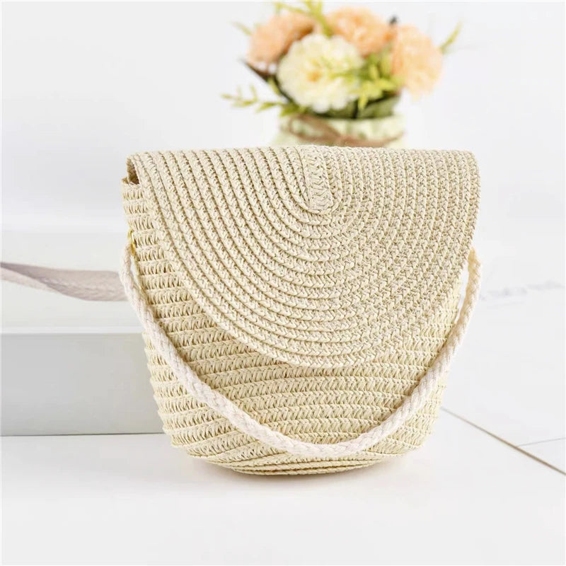 Girls’ Woven Straw Crossbody Shoulder Messenger Bag