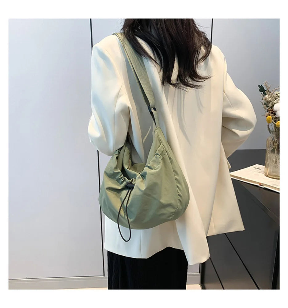Nylon Pleated Shoulder Bag – Casual Crossbody Tote