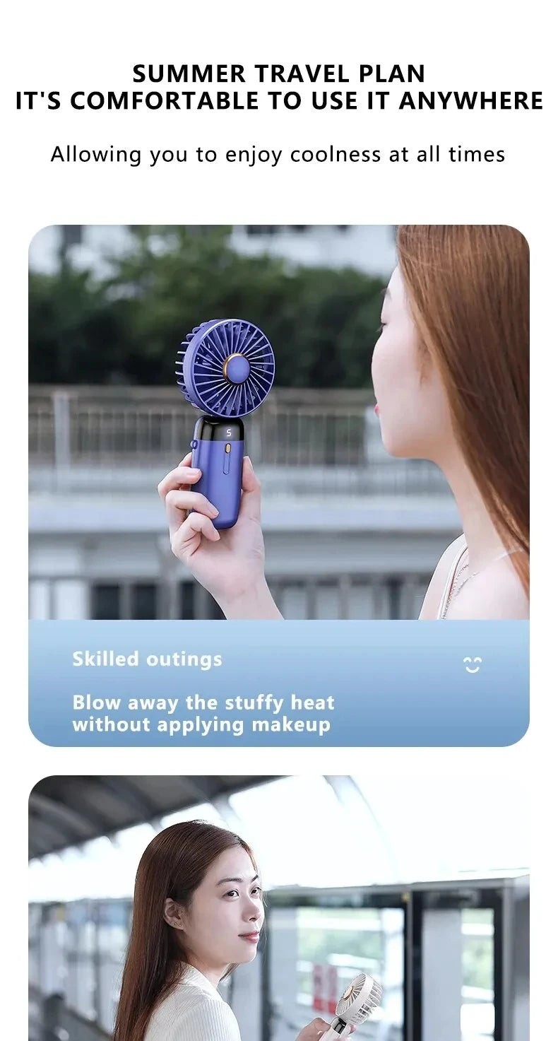 USB Handheld Mini Fan Foldable Portable Neck Hanging Fans 5 Speed USB Rechargeable Fan with Phone Stand and Display Screen