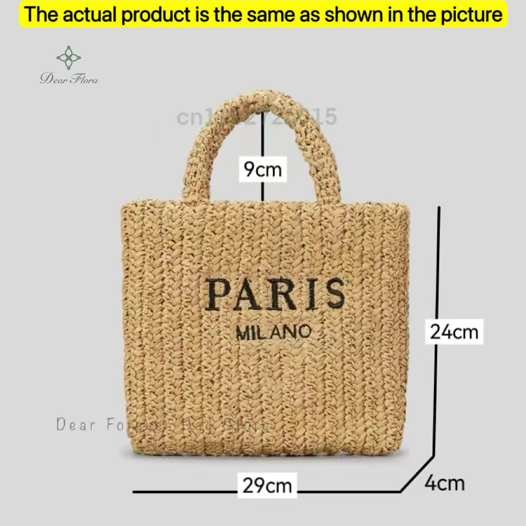 Women's Summer Beach Straw Style Tote Bag Handwoven Large Capacity Luxury Designer Travel Handbags Casual Portable Shoulder Bags